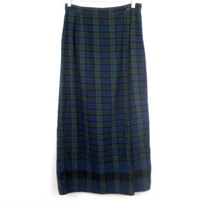 Liz Claiborne LizWear Black Watch Plaid Cotton Maxi Wrap Skirt